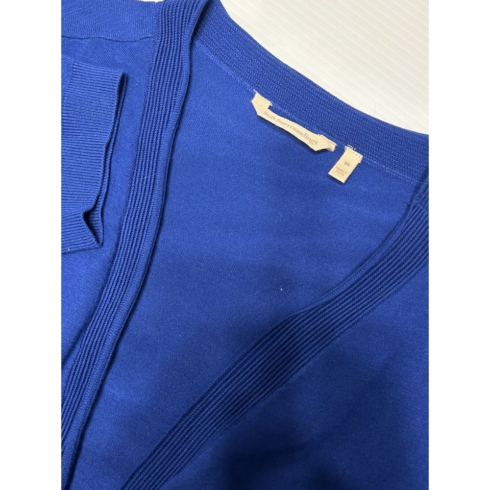 Soft Surrounding Womens 3X Royal Blue Open‎ Front Cropped Cardigan 3/4 Sleeve